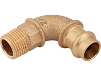 Lisovacie ostré koleno  červená mosadz 90°, pr. 15 mm x 21 mm (R 1/2), 1 ks