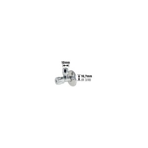 Chrómovaný rohový ventil pre práčku s rozetou, 16,7 mm (R 3/8) x 10 mm.