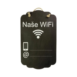 Čierna tabuľa "Naše WiFi" na popisovanie, ideálna ako informačná tabuľa.