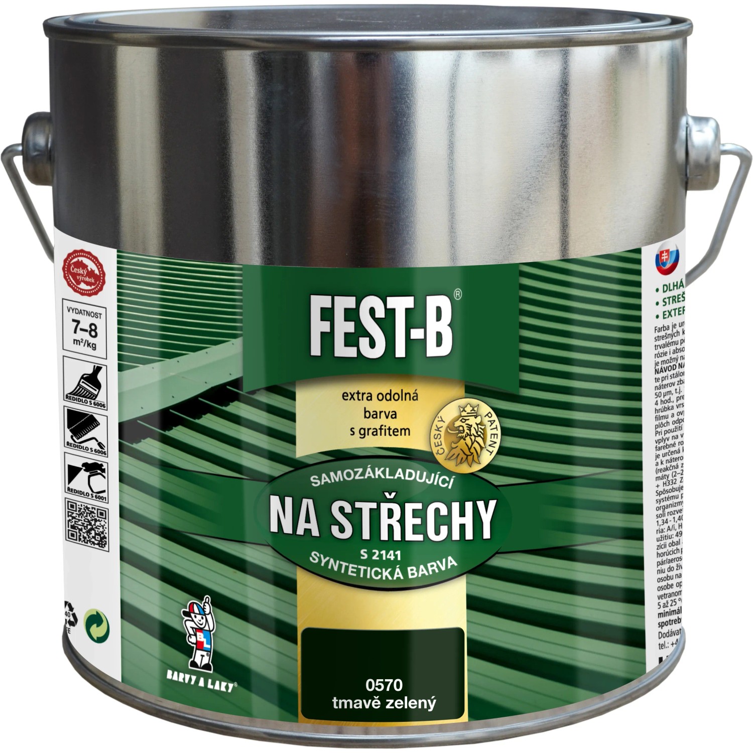 E-shop FEST-B Antikorózny náter na železo 2v1 na strechy S2141, 0570 tm. zelená, 2,5 kg