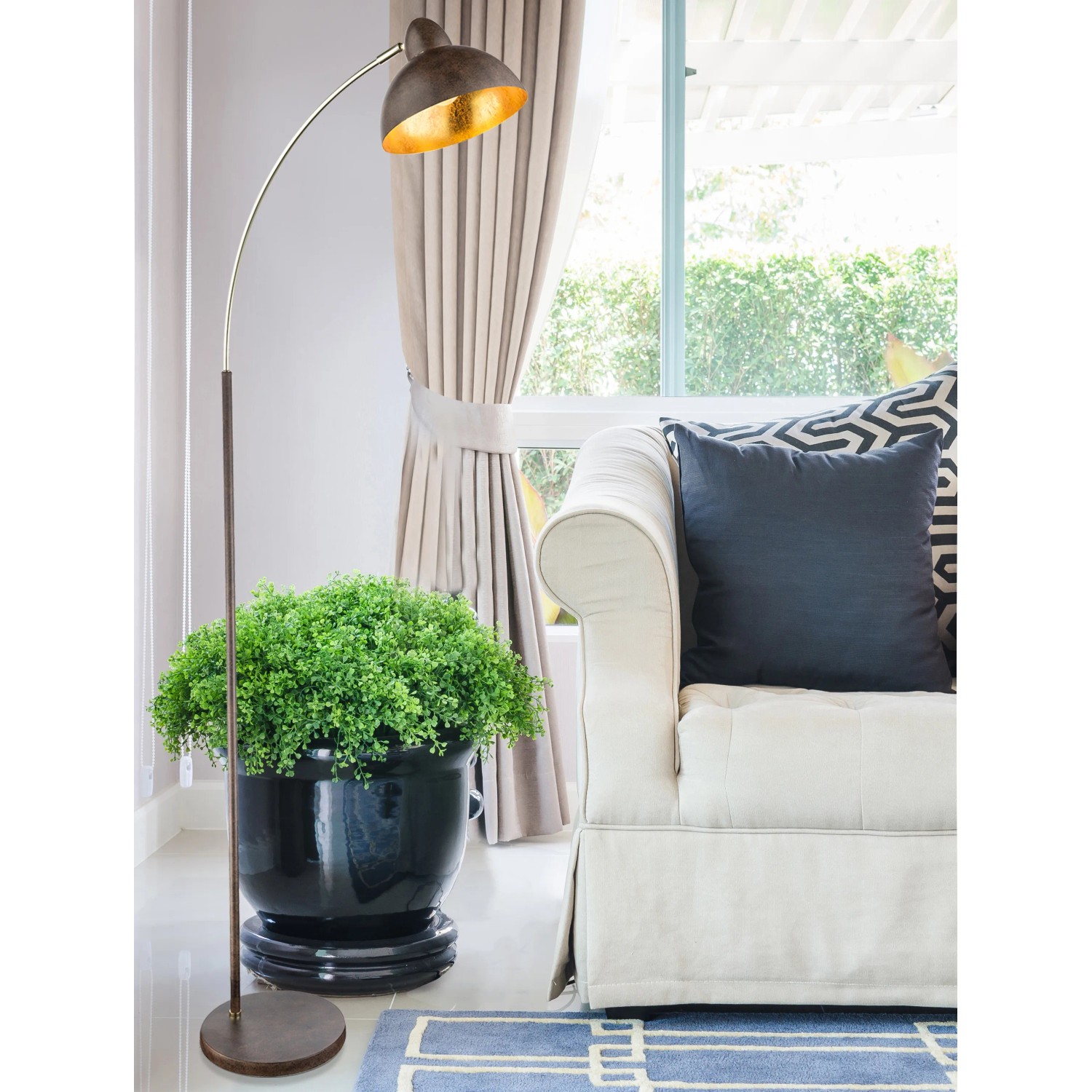 E-shop GLOBO Stojaca lampa ANITA, E27, hrdzavo-zlatá/mosadz, 51 x 25 x 155 cm