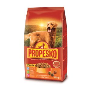 Propesko Vitalita granule pre psov, suché krmivo pre psov v červenom 10kg balení.