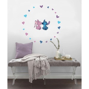 Samolepky na stenu Komar Stitch a Angel Cute s farebnými srdiečkami.