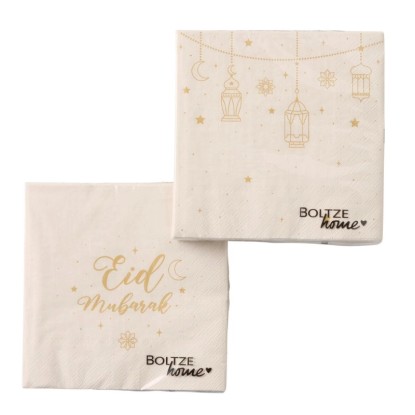 Boltze Papierové obrúsky Eid Mubarak, béžová/zlatá, rôzne druhy, 20 ks