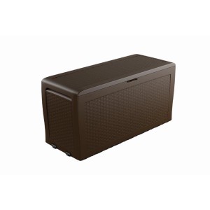 Hnedý univerzálny box t.b.t. s ratanovým vzhľadom pre záhradu a terasu.