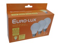 EURO-LUX LED žiarovka E27, 8,5 W, 806 lm, 3000 K, 3 ks