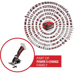 Akumulátorová mini okružná píla Einhell Power X-Change TE-CS 18/89 Li Solo, súčasť rodiny Power X-Change.
