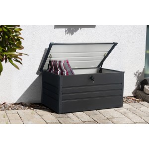 Otvorený úložný box Floraworld, 400 litrov, antracit, s vankúšom. Uzamykateľný univerzálny box.