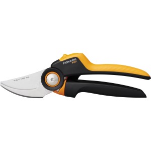 Záhradné nožnice Fiskars Bypass X-series 961-L s otočnou rukoväťou, žlto-čierne. Ideálne na strihanie čerstvej zelene.