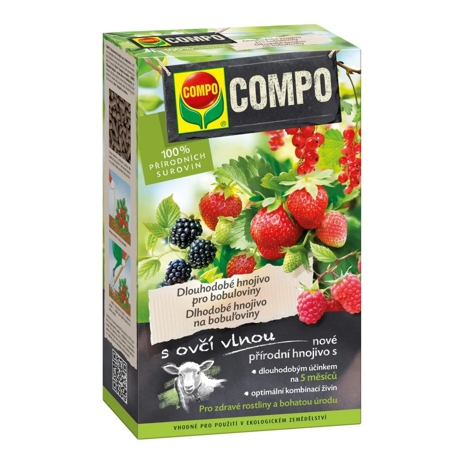 E-shop COMPO Dlhodobé hnojivo pre mäkké ovocie s ovčou vlnou 750 g