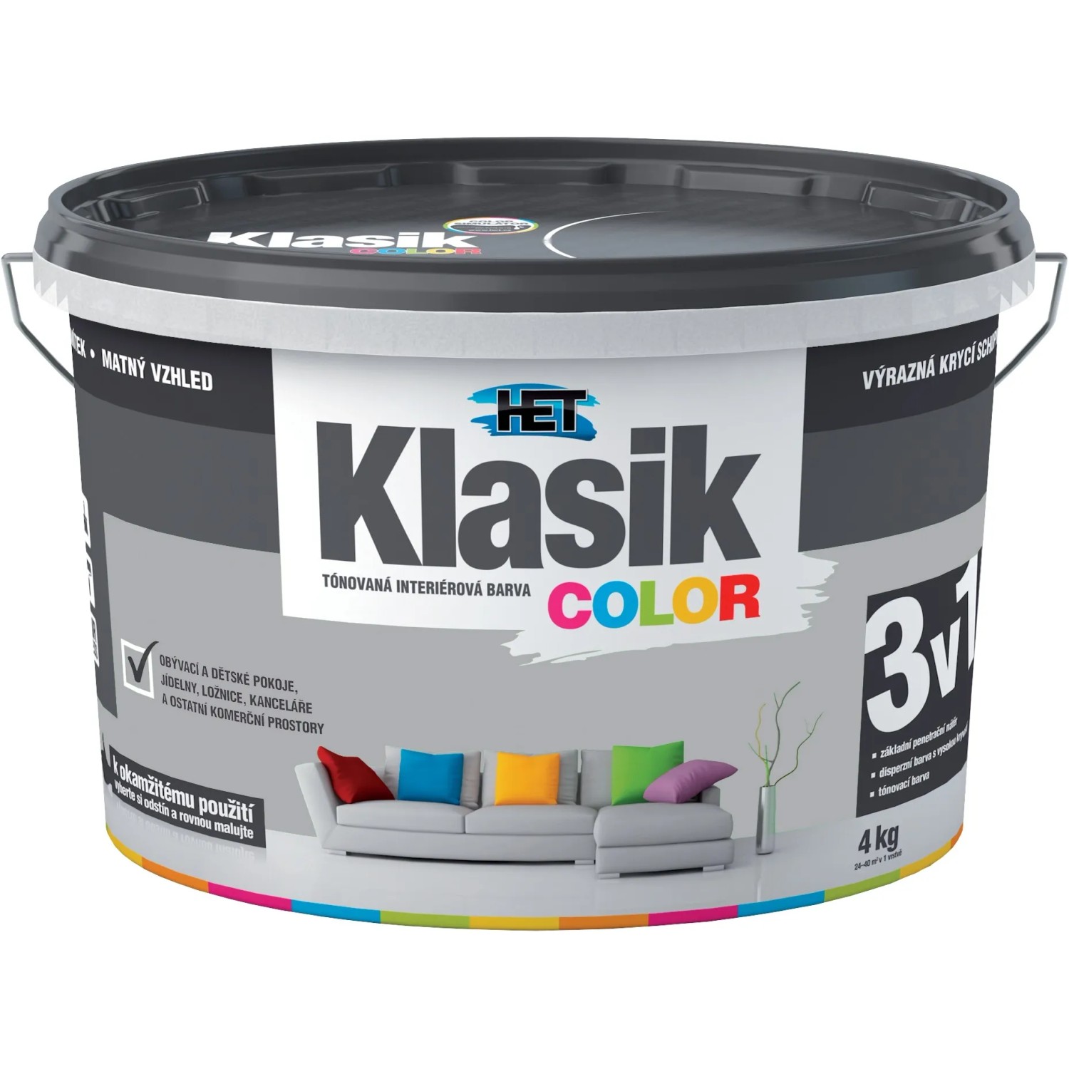 E-shop HET Klasik COLOR Tónovaná interiérová farba KC 0147 sivá bridlicová, 4 kg