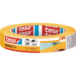 Tesa Perfect+ maliarska páska 50m:19mm, žltá krycia páska pre ostré okraje.