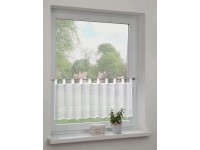 Sehlbach Vitrážová záclona s pútkami, grafická výšivka, biela, 135 x 45 cm