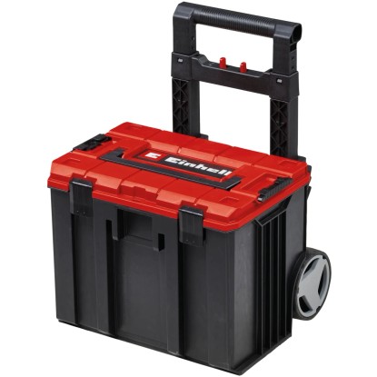 Einhell E-Case L kufor na náradie s kolieskami a teleskopickou rukoväťou, červeno-čierny.