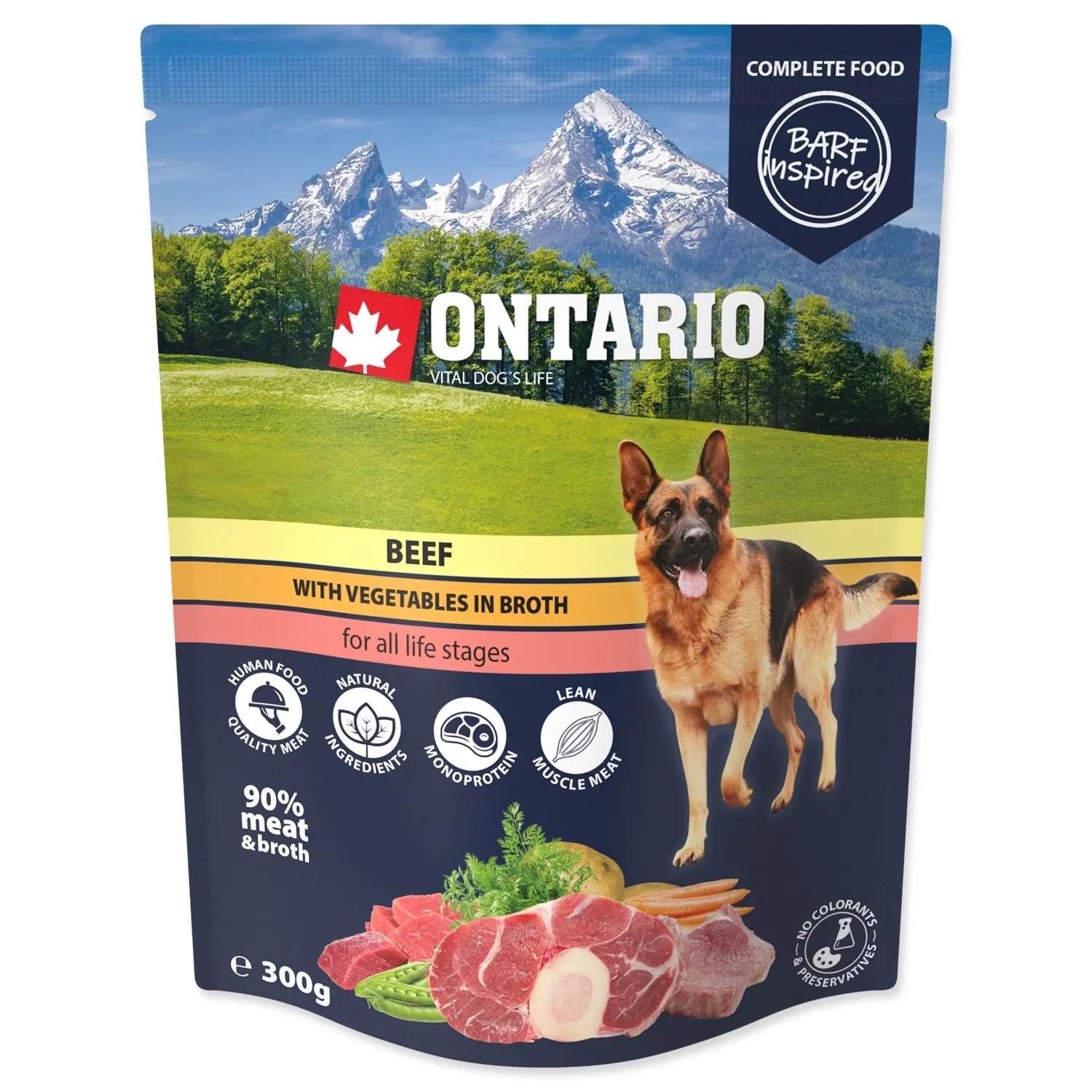 E-shop ONTARIO Vrecko pre psov s hovädzím mäsom a zeleninou vo vývare 300 g