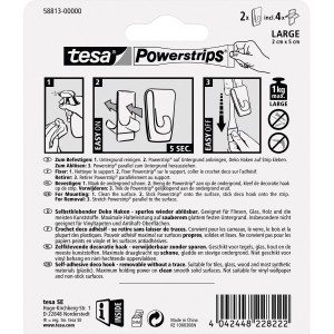 Tesa Powerstrips transparentné dekoračné háčiky, 2 kusy so 4 prúžkami, nosnosť až 1 kg.