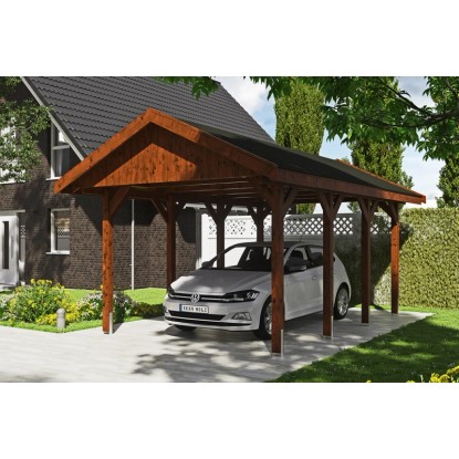 Skan Holz Prístrešok na auto Wallgau orech, čierne šindle, 380 x 600 cm