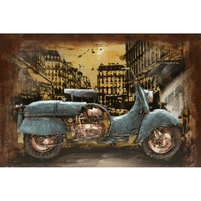 FALC Kovový obraz 3D motorka modrá/žltá, 40 x 60 cm