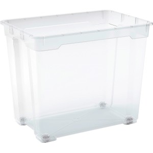 Priehľadný univerzálny box OBI Santos XXL (78 l) s kolieskami, ideálny na skladovanie a prepravu.