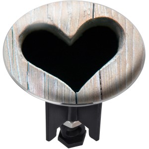 Wenko XL Heart zátka do umývadla s výrezom srdca a vzhľadom dreva.