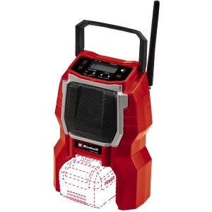 Akumulátorové rádio Einhell Power X-Change TC-RA 18 Li BT Solo, červené, s Bluetooth a rukoväťou. Akumulátorové zariadenie pre stavenisko a dielňu.
