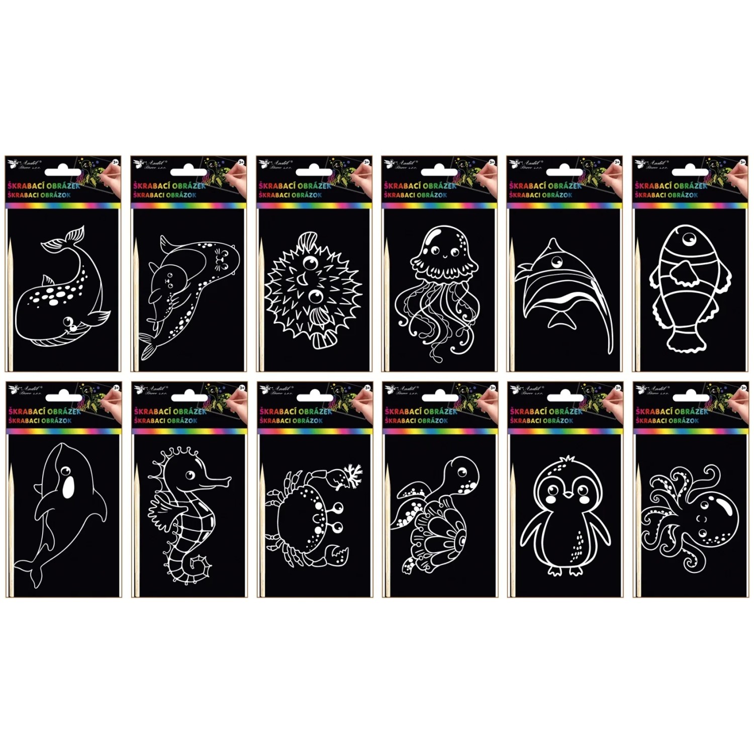E-shop Anděl Přerov Škrabacie obrázky, morské zvieratká 10,5 x 15,5 cm