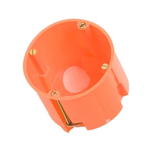 Oranžová krabica do sadrokartónu 61 mm s membránou pre vypínače a zásuvky.