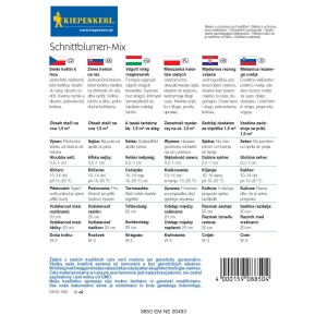 Balíček semien zmesi rezaných kvetov s návodom na pestovanie a dobou zberu.