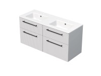 INTEDOOR Kúpeľ.skriňa+dvojumývadlo BEE úchyt čierny 4zás., š.121cm biela 3D pruh