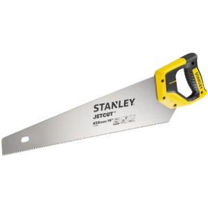 Stanley Jetcut jemná ručná píla, 450 mm, so žlto-čiernou rukoväťou. Ideálna na jemné rezy do dreva.