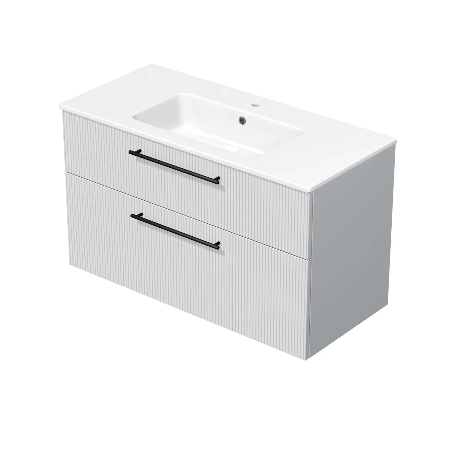 E-shop INTEDOOR Kúpeľ.skriňa+umývadlo BEE, úchyt čierny, 2 zás., š.101cm, biela 3D pruh