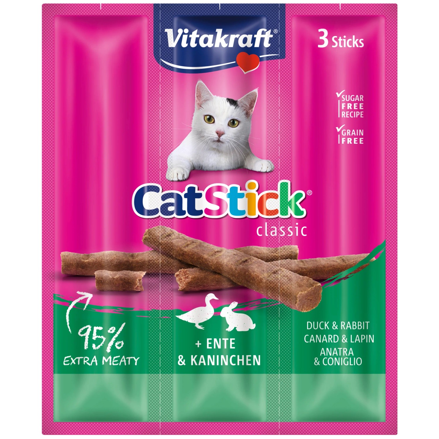 E-shop Vitakraft Pochúťka pre mačky Cat Stick Classic králik a kačica 3 x 6 g, 3 ks