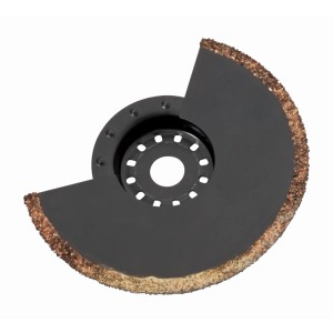 Tmavosivý segmentový pílový list LUX-TOOLS HM 85 mm pre multifunkčné náradie s drsnou, zlato-hnedou hranou.