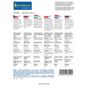 Balíček semien reďkovky 't.b.t.', s informáciami o výseve, zbere a starostlivosti.