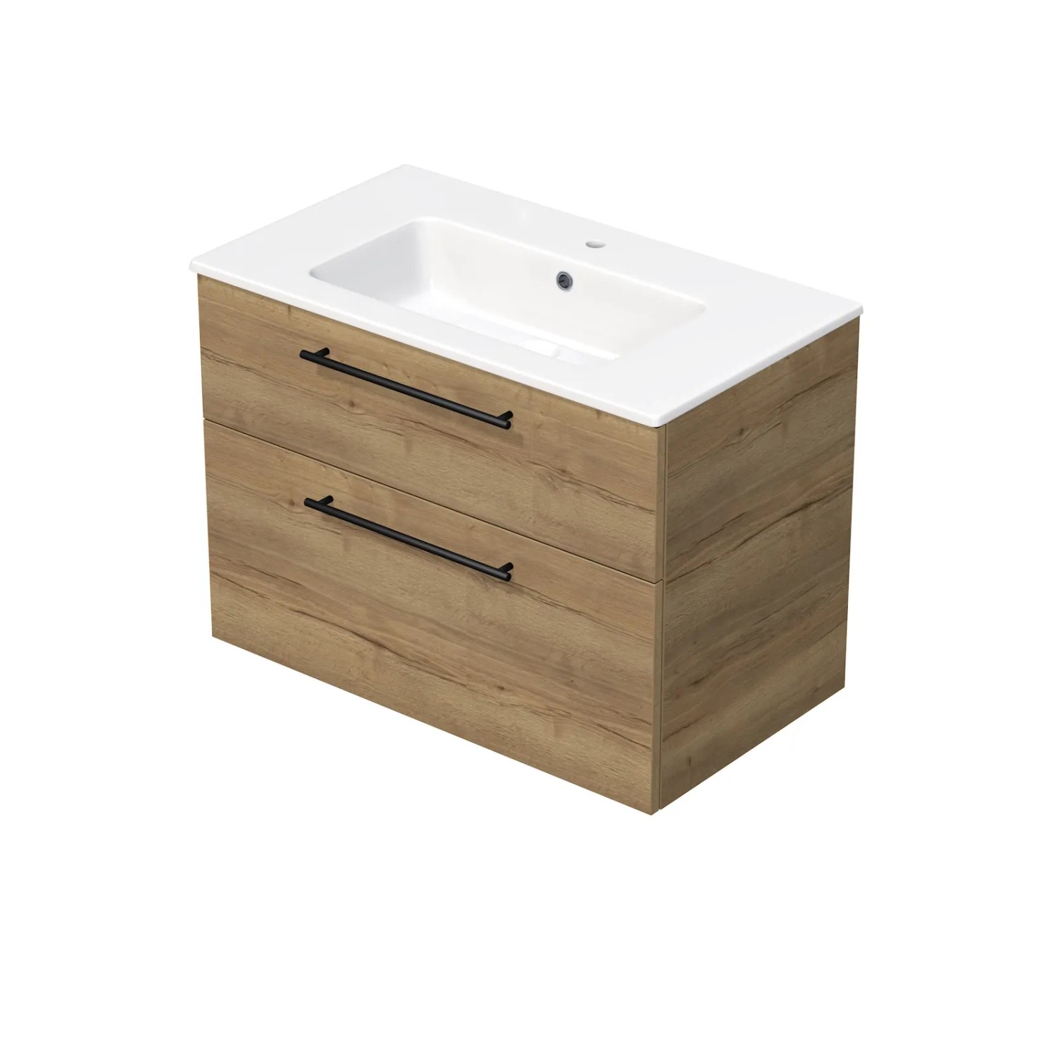 E-shop INTEDOOR Kúpeľ.skriňa+umývadlo BEE, úchyt čierny, 2 zás., š. 81 cm, dub Halifax