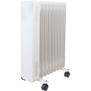 Biely mobilný olejový radiátor Hultsfred Hot Air 2 000 W s LED displejom a 9 rebrami.