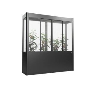 Tmavosivý skleník Biohort Florentina Maxi s priehľadnou hornou časťou a rastlinami. Ideálny pre vyvýšené záhony.