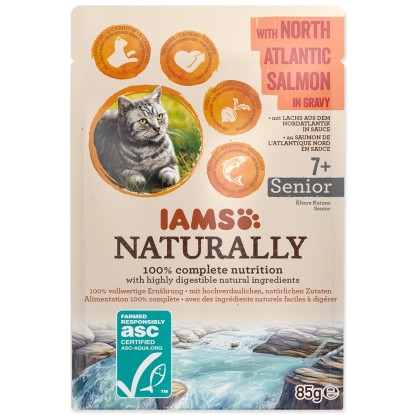 IAMS Kapsička Naturally Senior s lososom v omáčke 85 g