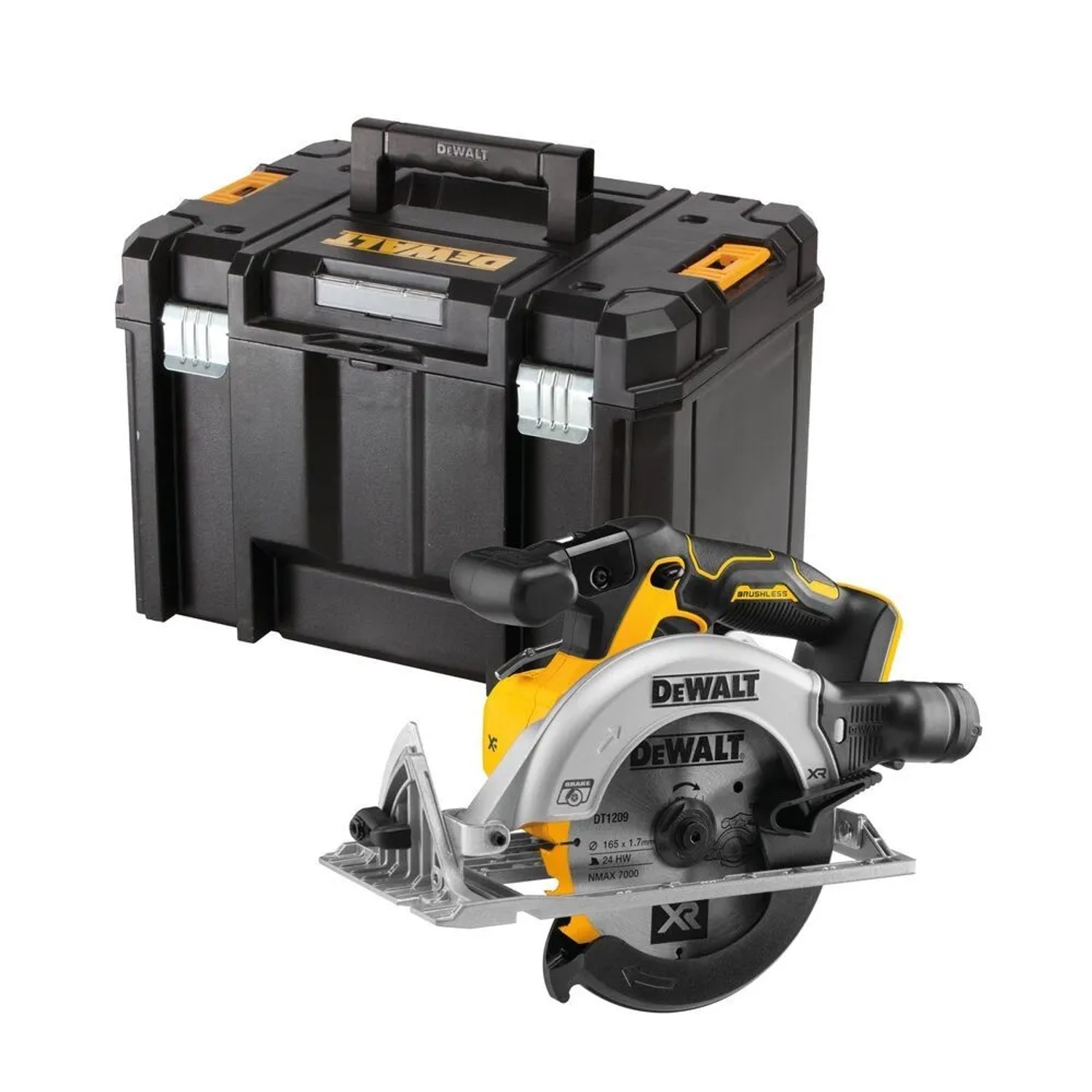 E-shop DeWALT 18V XR Aku bezuhlíková kotúčová píla DCS565NT-XJ Solo + kufor