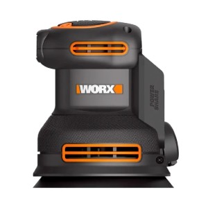 Excentrická brúska Worx WX823.9, 20V akumulátorová brúska v čierno-oranžovej farbe.