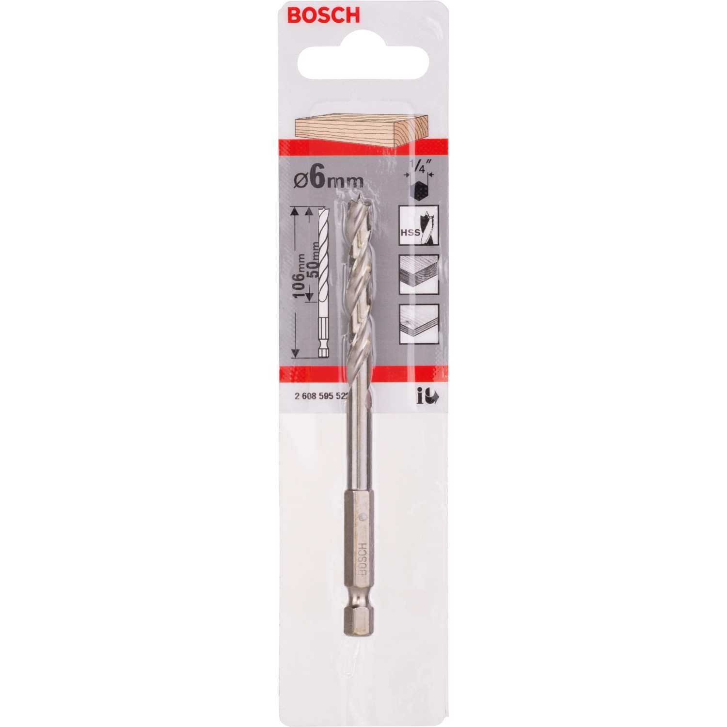 E-shop Bosch Špirálový vrták do dreva so šesťhrannou stopkou 1/4", 6 x 106 mm