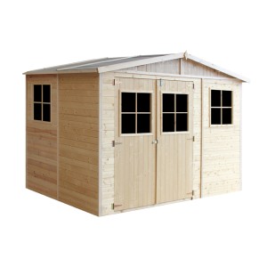 Drevený záhradný domček Timbela M334, 6,03 m², s oknami a dvojkrídlovými dverami. Ideálne ako úložný priestor v záhrade.