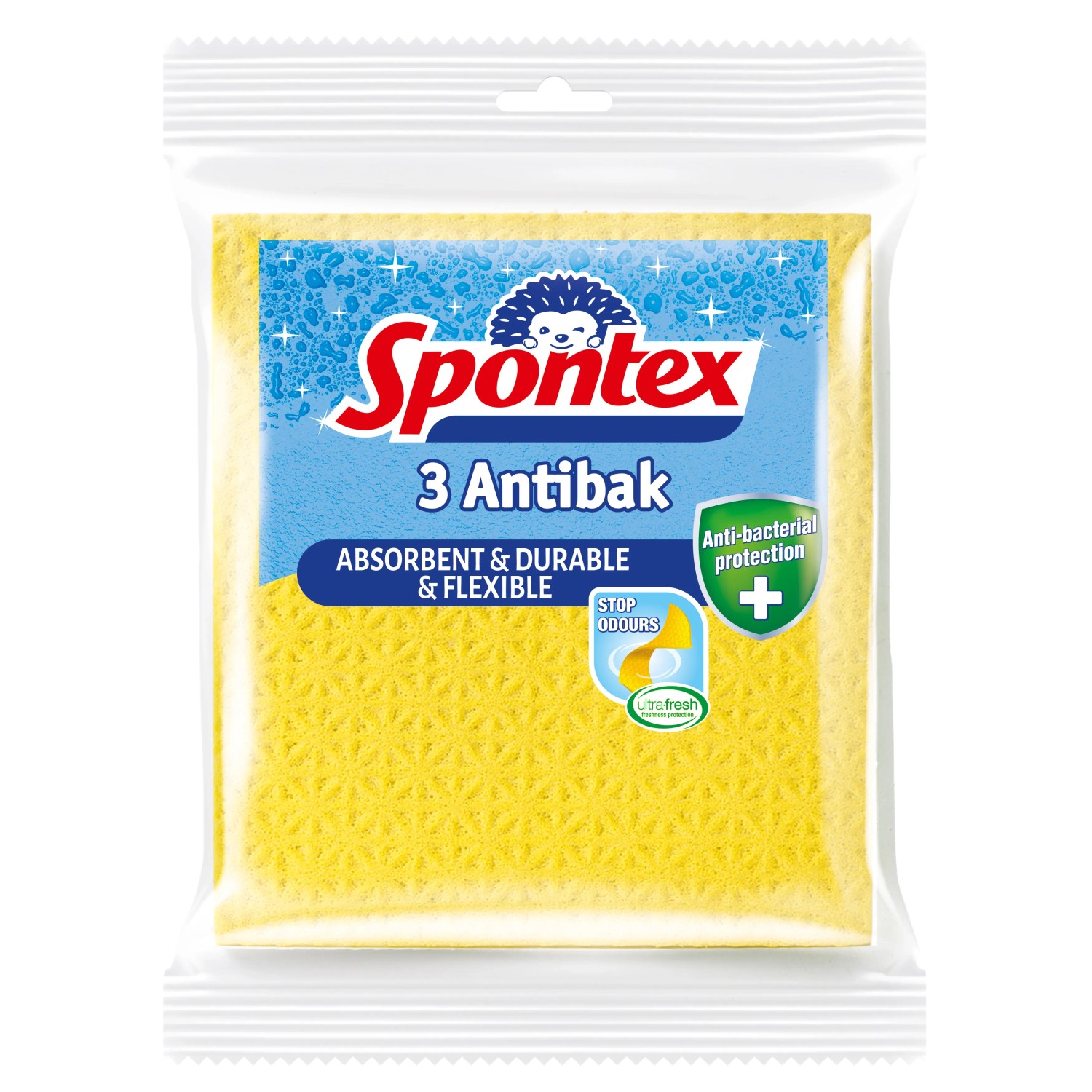 E-shop Spontex Hubová utierka Antibak, žltá, 3 ks, 18,5 x 20,5 cm