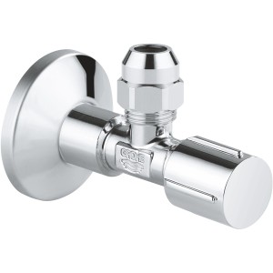 Rohový ventil Grohe 1/2 x 3/8 chróm pre práčky, s rozetou a ergonomickou rukoväťou.