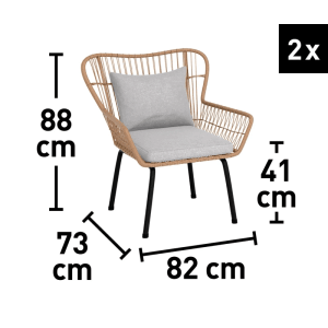 Ratanové balkónové kreslo t.b.t. s vankúšom, sada 2 ks. Záhradný nábytok na balkón a terasu.