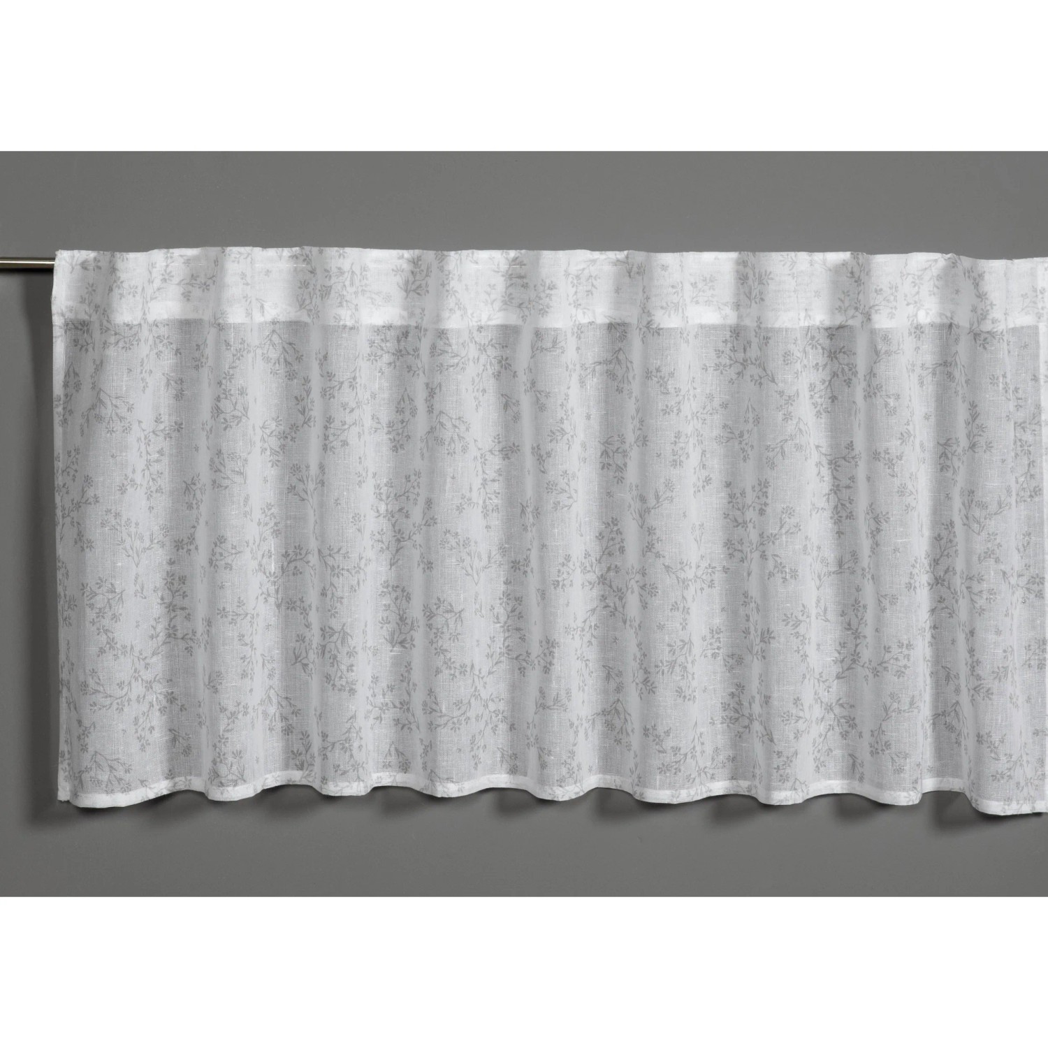 E-shop Bennetti Vitrážová záclona so skrytými pútkami, kvety, strieborná sivá 140x45 cm