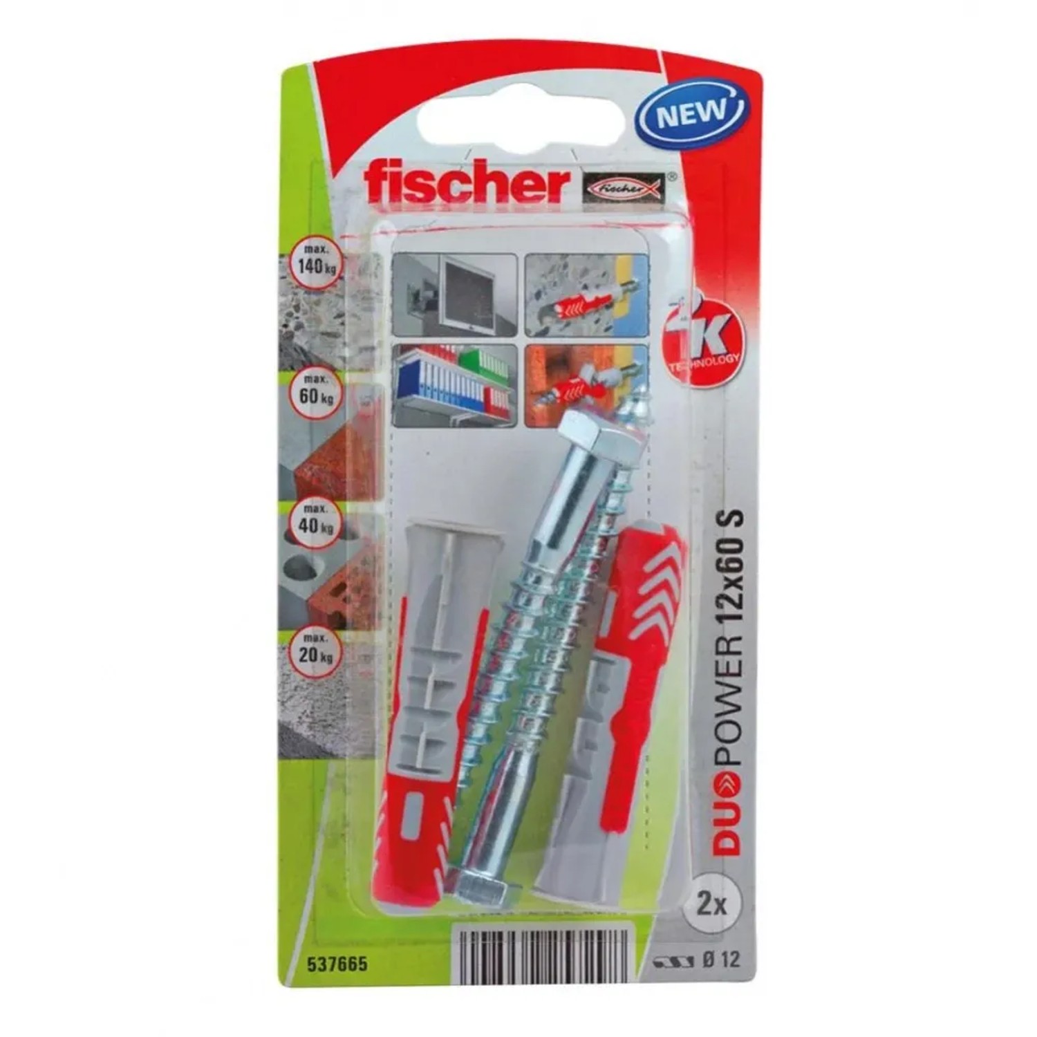 E-shop Fischer Hmoždinka DuoPower 12 x 60 S K NV so skrutkami, 2 ks