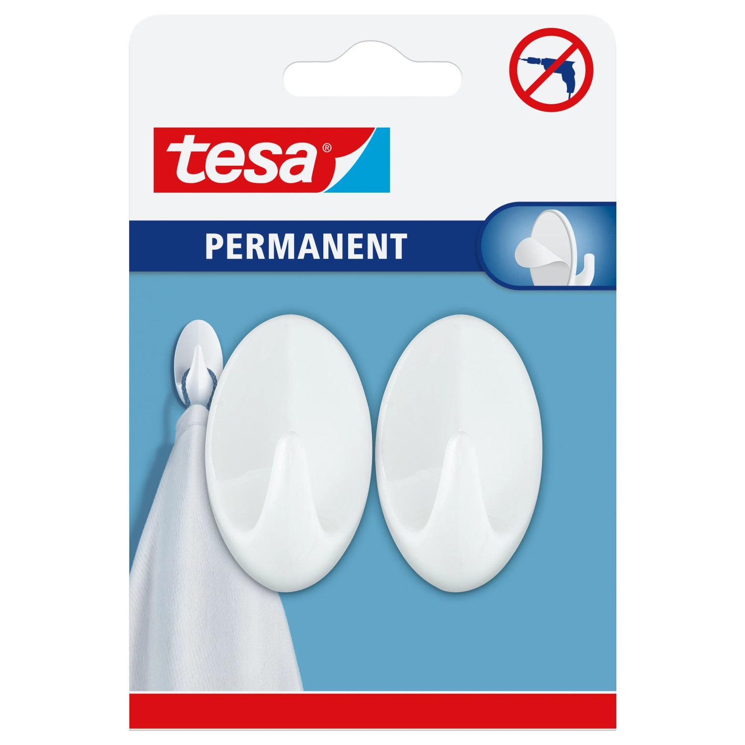 E-shop tesa Samolepiace háčiky Permanent L oválne, biela, 2 ks