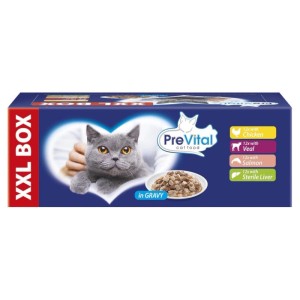 PreVital Kapsičky pre mačky v omáčke - kuracie/teľacie/losos/pečeň, 48x 100 g