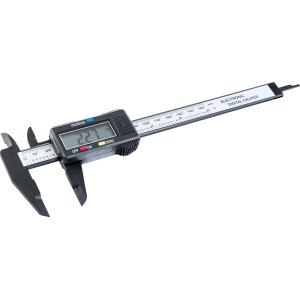 Digitálne posuvné meradlo z uhlíkových vlákien, rozsah merania 0-150 mm, s LCD displejom pre presné meranie.
